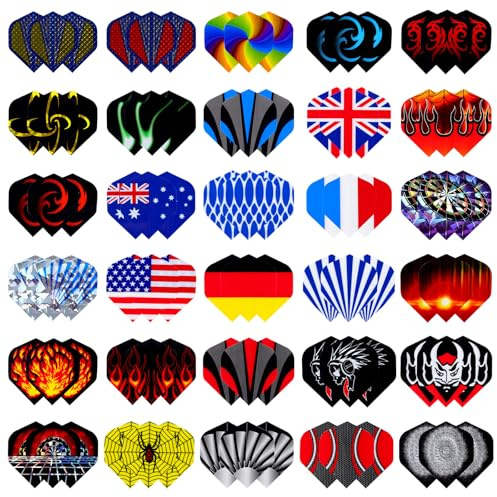 Runmeihe Ailettes de fléchettes standard 50 jeux Ensembles aléatoires 30 jeux, 90 pièces Durables en PET et plumes de remplacement au laser, accessoires parfaits pour les jeux de fléchettes