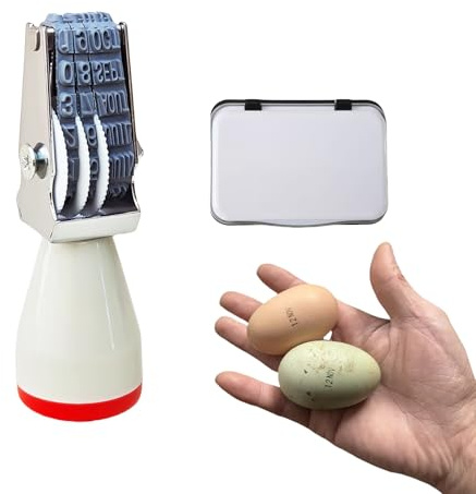 Homvik Tampon Dateur Manuel pour Œufs, Marquage 4mm avec Tampon Encreur Noir, Design Spécial Mois et Jour, pour Les Poules Canard Turquie Oeufs D'oie