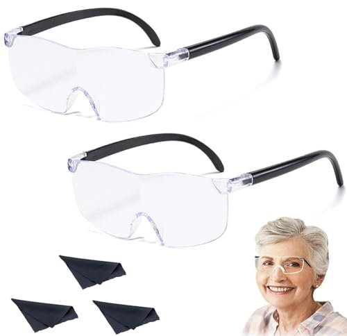 Belvanr 2 Stück 300% Anti-Blaulicht Lupenbrille,Randloses Vergrößerungsbrille,Lupenbrille für Brillenträger,Brillenlupe Brillenträger Leselupe mit 3 Reinigungstuch,für Enge Arbeit,Lesen,Nähen,Handwerk