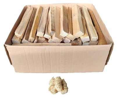 Bois d'Allumage en Sapin Sec, 6 kg, Bûchettes de 25 cm, pour Cheminée, Brasero, Four à Pizza, Barbecue, avec 3 Allume-Feux Naturels