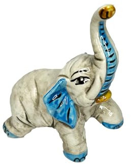 Elefante de cerámica de Caltagione hecho a mano, animales de la suerte art. pie arriba (Azul)
