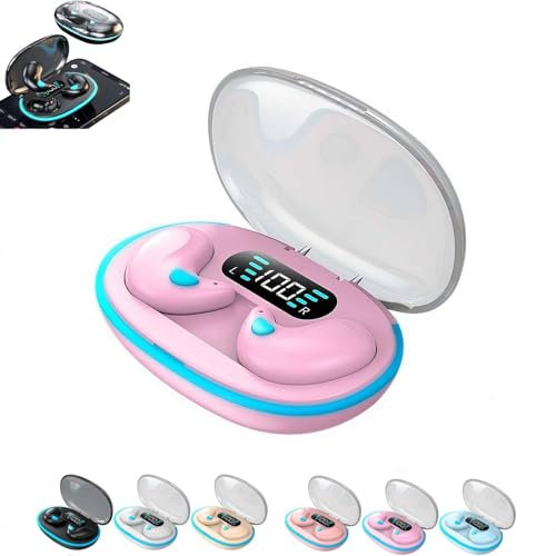 Auriculares Bluetooth BBASILIYSD para dormir de conducción ósea, inalámbricos con cancelación de ruido 5.3, pantalla digital LED, morado