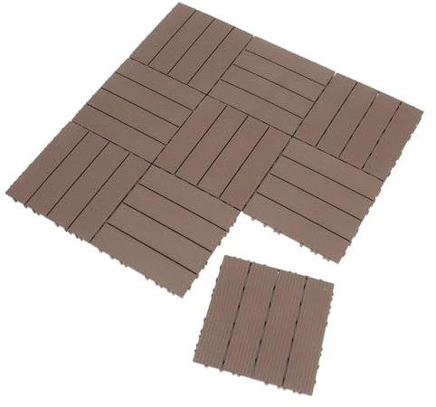QUMIIRITY 11pcs Waterproof Interlocking Decking Tiles 30x30x2cm Coffee Colour Imitation Wood Plastic Outdoor Floor Slabs for Garden Patio Balcony Flooring