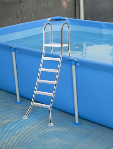 BOTOWI 85/110/135/160cm Cadre en Acier Inoxydable Échelle de Piscine Hors Sol avec marches Double Face en Plastique Robuste, échelle de Piscine pour Piscine Hors Sol, Charge 250kg,63in