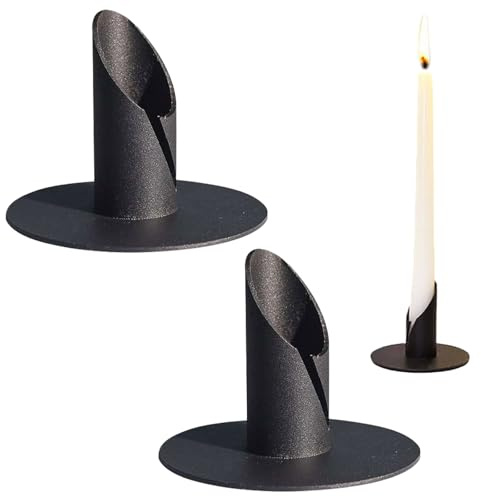 Portavelas, 2 Piezas, 2,2 cm Candelabro de Cena a la luz de Las Velas, Portavelas con Base Redonda, para Fiestas, Bautizos, Banquetes, Decoración de Mesas, Negro