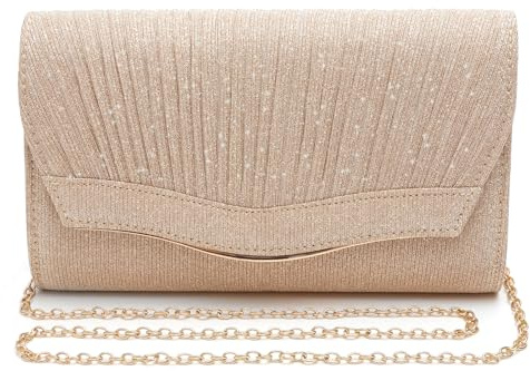 Pochette de Soirée Femme Or Champagne, Sac à Main Pailleté avec Chaîne Amovible, Petite Clutch Élégante pour Mariage, Cocktail Fête Sac Doré Brillant pour Femmes