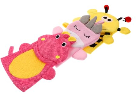 IWOWHERO 3 pièces Lot de de Bain Garçon Fille Cartoon Exfoliants et Massants Éponge Douce Lavable pour Bain Garçon Fille Nettoyage et Stimulation Circulation Confortable