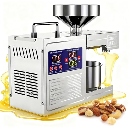 AUTUMFLATGAO 820W Automatic Oil Press Machine, Hot & Cold Press Oil Machine for Home Commercial, 40-300℃ Electric Oil Extractor for Walnut Olive Peanut Coconut Soybean Sunflower Seeds