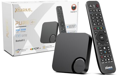 Xsarius Pure 4+ 4K Android 14 OTT 4K UHD IPTV-spelare H.265 HEVC (Dual-WiFi, USB 3.0, LAN, HDMI, HDR10+, Widevine L1, Bluetooth 5.0, PremiumTV+, MyTV Go+ App, 2 GB RAM, 32 GB Flash)