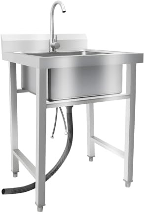 93 x 60 x 60 cm mobilhandfat för utomhusbruk multifunktionellt tvättställ med kran fristående diskbänk kvadratisk diskbänk varm kallvattenkran