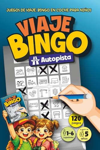 VIAJE BINGO Autopista: El AutoBingo de viaje para entretener a niños desde 5 años en trayectos largos en coche | Juego para llevar con 120 cartones de bingo
