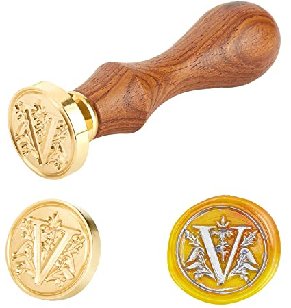 PandaHall Elite 1 del gör-det-själv trä vax förseglingsstämpel, alfabet scrapbook mässing stämplar och trähandtag set, bokstav V, 25 x 14 mm 75 mm