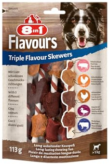 8in1 Triple Flavour Skewers Bastoncini da masticare per cani - Snack da masticare con carne extra, confezione da 113 g (ca. 6 pezzi)