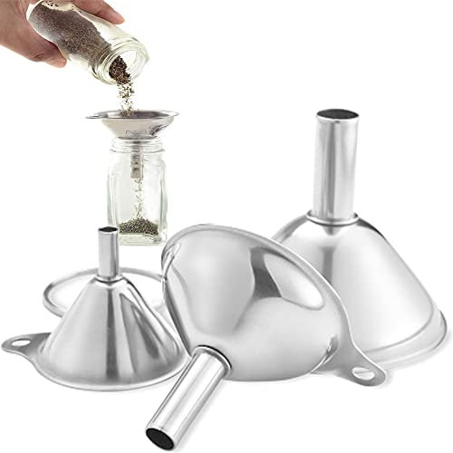 Acciaio Inox Mini Imbuto, 3 Pezzi Mini Imbuti Imbuto da Cucina in Acciaio Inossidabile Con Manico Mini Imbuti in Metallo per Liquidi Separati Olio da Cucina Condimento o Oggetto in Polvere
