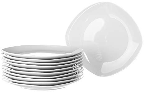 Set de 12 platos postre cuadrados blancos de porcelana de Ø 19 cm - LOLAhome