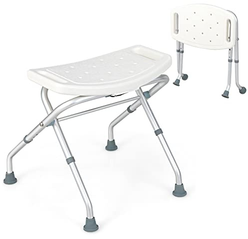 CASART Folding Shower Stool, 3-Position Height Adjustable Bathtub Chair with Handles and Non-slip Feet, Bathroom Shower Bench Seat for Elderly Disabled Handicap