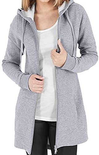 CMTOP Sudadera con Capucha para Mujer Otoño Invierno Sudadera Larga con Cremallera y Bolsillo Color Liso Hoodie Manga Larga Chaqueta Casual Correr Fitness(Gris claro,M)