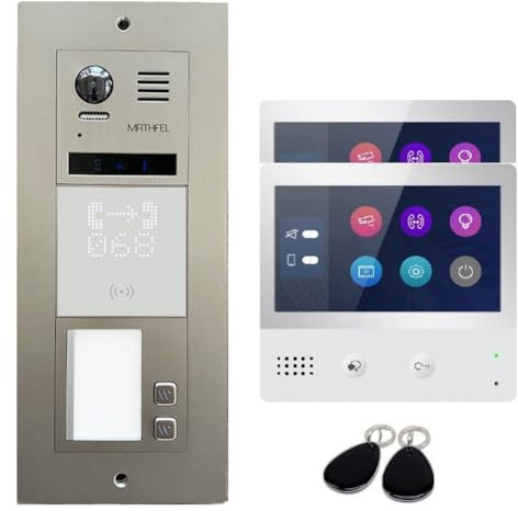 MATHFEL 2-Draht Bus Video Türsprechanlage mit RFID, 2 Familienhaus Set, 7'' Monitor, Außenstation aus wasserfestem Edelstahl mit Weitwinkel-Kamera