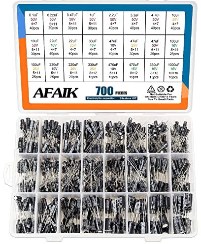 Condensateurs Électrolytiques de Kit Assortiment Aluminium Condensateur 24 valeurs 700Pcs Boîte D'Assortiment de Condensateur Comprend va 0.1uF à 1000uF 10V 16V 25V 50V