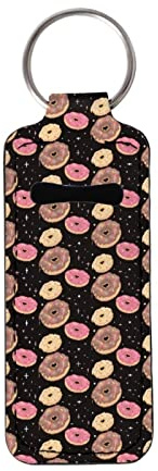 SEANATIVE Women Girls Sweet Doughnut Print Neoprene Lipstick Holder Keychain Chapstick Protective Cases Travel Accessories