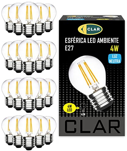 CLAR - Bombilla LED Vintage E27 G45, 4W, Decorativa (Pack 20)