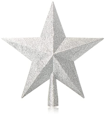 com-four® Christbaumspitze in Stern-Form - silberfarbener Stern für die Weihnachtsbaum-Spitze - Weihnachtsbaumschmuck - Christbaum-Schmuck aus Kunststoff - glänzender Weihnachtsstern