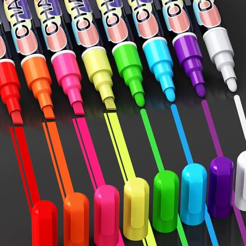 Liquid Chalk Markers Pens - 8 Colors Washable & Wet Erase Neon Chalk Makers for Blackboard, Chalkboard Signs, Glass Window, Menus, Car Windows & Event Decorations - Erasable Window Markers for Cars