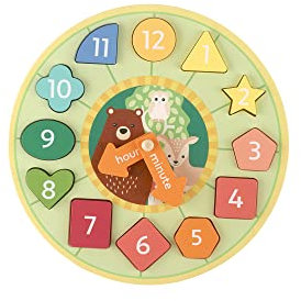 Orange Tree Toys Woodland Animals Kids Teaching Clock - Counting Wooden Puzzle Board and Clock - Montessori Shape Sorter Wooden Puzzles for 1 Year Old and Toddler, Early Development & Activity Toys