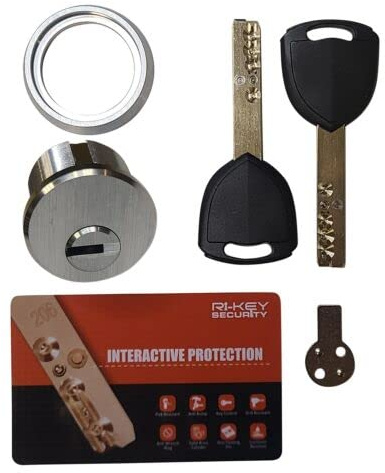 RiKey Security - Solid Brass Mortise Cylinder 1-1/8 High Security with 2 Dimple Keys Heavy Duty Lock