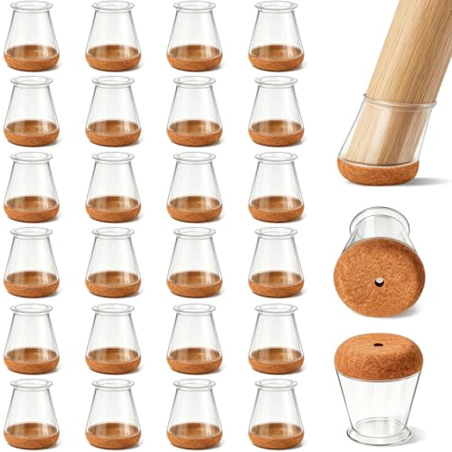 PISAO 24 Pcs Chair Leg Floor Protectors, Silicone Chair Leg Protectors Caps Covers for Hardwood Floors, Furniture Pads Sliders with Wrapped Felt Bottom Extra Small (Fit:0.5-0.75)