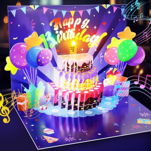 FITMITE Geburtstagskarte, Ausblasbare Kerze 3D Pop Up Karte Geburtstag, Licht und Musik Geburtstagskarten Lustig für Frauen Männer Kinder Mädchen Freundin mit Umschlägen