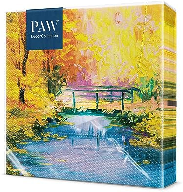 PAW - Servietten 3-lagig (33 x 33 cm) I 20 Stück I Perfekt für Geburtstage, Partys, Meetings I Herbst Tischdekoration I Bunte Papierservietten - Rustikale Brücke Fluss Bäume Blätter I Golden Bridge