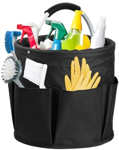 Kiswleon Organizador de Productos de Limpieza de 17 litros con asa, Cubo Plegable para Ahorrar Espacio, Organizador de Manualidades para almacenar Toallas, fácil de Limpiar y Transportar,Negro