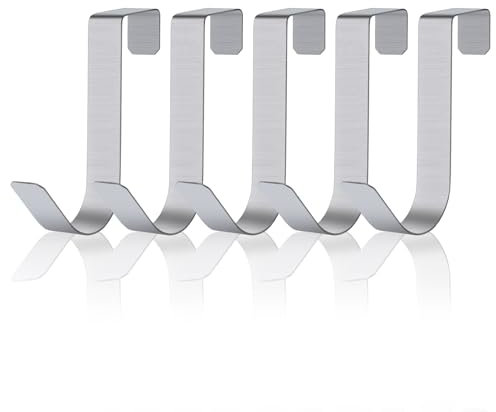 WLLHYF 5 Stück Handtuchhaken Universal Türhaken Edelstahl Wasserdicht Haken Türgarderobe zum Einhängen für Badezimmer Rahmenlose Glastür 2,1 cm (Silver)