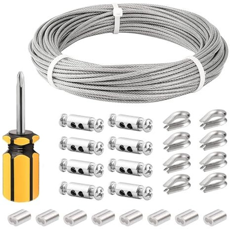 AMEEDA Vajer rep kit kabelkit 20 m/3 mm rostfritt stål vajer PVC-belagd för klätterväxter trädgårdstråd balustrade