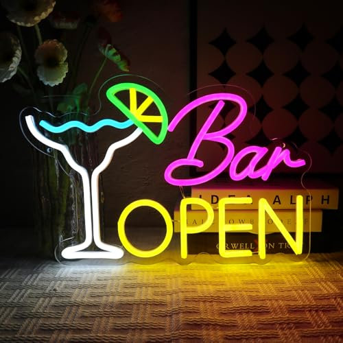 OYCGZV Bar Open Neon Schild Cocktails Led Neon Schild Wand Bier Bar Neon Sign Öffnen Led Schild für Bier Bar Kaffee Cafe Club Store Home Pub Mann Höhle Party Business Dekoration