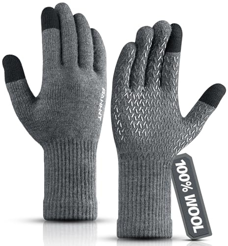 Rahhint Guantes térmicos de lana para hombre y mujer, guantes de invierno con pantalla táctil, cálidos, antideslizantes, de punto con forro para dormir, para correr, ciclismo, conducir, trabajar