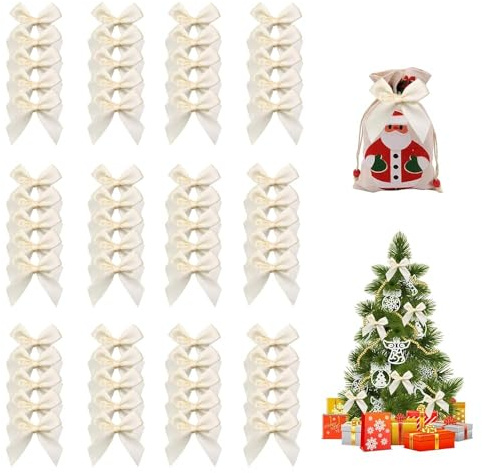 Jisrcha 60 Fiocchi, Fiocchetti Piccoli per Decorazioni, Fiocchetti per Bomboniere per Matrimoni, Confezioni Regalo, Artigianato, Compleanni, Decorazione di Sacchetti per Merenda, Regali Natale(Bianco)