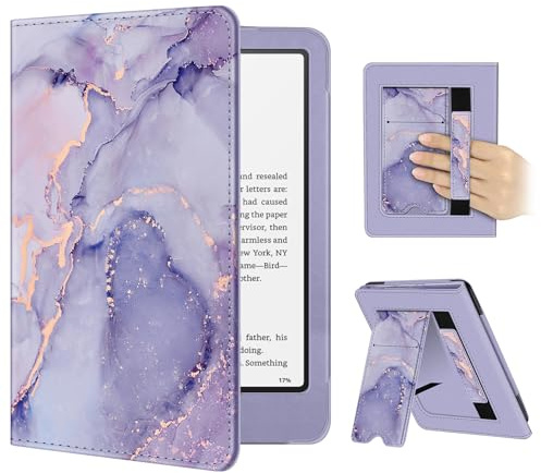 FINTIE Stand Case for Kindle Paperwhite 12th/11th Gen & Kindle Colorsoft | Foldable Kickstand PU Leather Cover, Card Slot, Hand Strap, Auto Sleep/Wake, for 7/6.8 Paperwhite 2024/2021, Lilac Marble