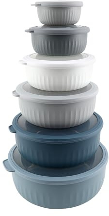 COOK WITH COLOR Prep Bowls with Lids- Wide and Deep Nesting Plastic Small Mixing Bowl Set with Lids, 12 Piece Set - Wide Bowls, Blue/Grey