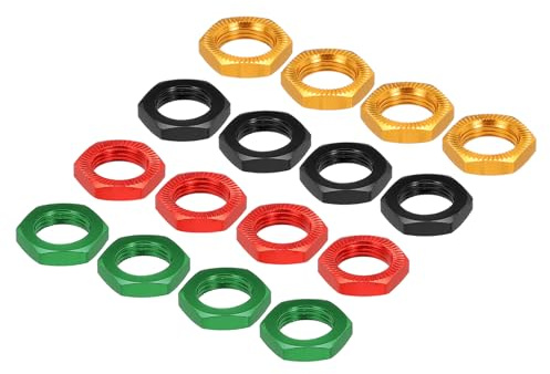 QUARKZMAN Aluminium 17 mm RC hjulmutter gänga M12 x 1,0 mm hexagon hjulmuttrar RC hjulmutter för 1/8 RC modellbil lastbil terrängfordon uppgraderade delar förpackning med 16 (svart/guld/röd/grön)