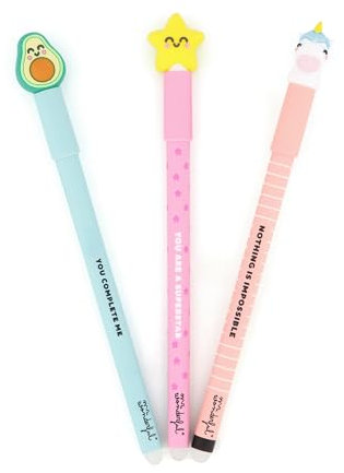 Mr. Wonderful Set med 3 enhörningspennor, Avokado, Star raderbar penna - inget är omöjligt