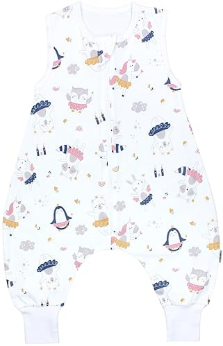 TupTam Saco de Dormir Bebé con Piernas – Saco Bebé Dormir Verano 0.5 TOG, Algodón OEKO-TEX, Animales Hadas Amarillo Rosa Azul Gris (Animales Hadas), 80-86