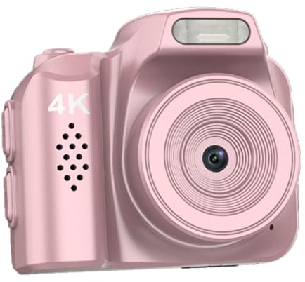 Jectse Pequeña Cámara Digital, Punto de 64MP 4K Compacto y Cámara de Disparo con Luz de Relleno 19 Filtros Retro, para Estudiantes con Lente Gran Angular de 78 °, Diseño de Transporte (Rosado)