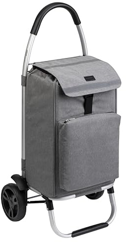 Meister Einkaufstrolley Grau, 54 + 5 L – Klappbarer Einkaufsroller mit großen Reifen & Kühlfach – Abnehmbare, regenfeste Tasche – Mit Aufhängung für Einkaufswagen