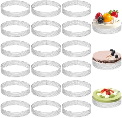 Pilikoll 18PCS Ø10cm Cerchio per Pasticceria Perforato Stampo Rotondo Forato Stampo Crostata Microforato in Acciaio Inox 430 Anelli da Dessert Rotondi per Crostate,Pasticceria,Mini Torte,Pizze,Muffin