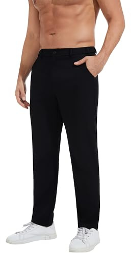 YAOBAOLE Pantalon Homme Habillé Coupe Slim Tissu Extensible Ceinture Élastiquée Pantalon de Ville Élégant Noir L