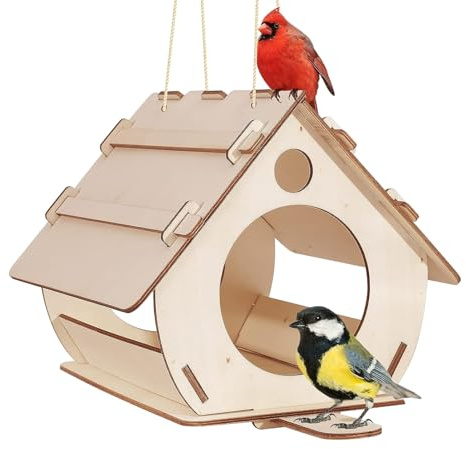 Pajareras Al Aire Libre - Cabaña con De Madera | Refugio para Manualidades, Diseño Y Fácil De Llenar, Construcción A Prueba De Ardillas, Cordón para Colgar Incluido, Estación De Semill