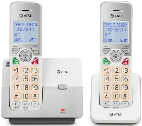 AT&T 2-Handset DECT 6.0 Cordless Home Phone with LCD Display, Answering Machine. Lighted Keypad, Caller ID/Call Waiting, Simulated Full-Duplex Handset Speakerphone, Eco & Quiet Mode,Intercom: EL1121-2