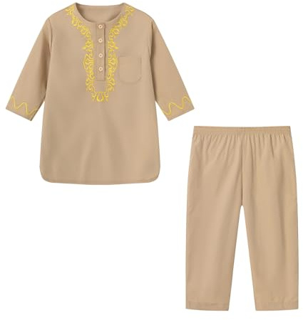 Generico Abito da zucca per bambini a maniche lunghe per ragazzi, costume nazionale musulmano, accappatoio ricamato per adolescenti, abbigliamento per bambini arabo, tuta da jogging#3i11